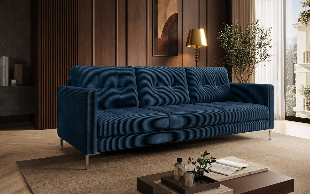 Designer 3-zits bank Harvey met slaap- en klapfunctie in Ribstof