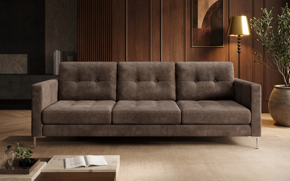 Designer 3-zits bank Harvey met slaap- en klapfunctie in Ribstof