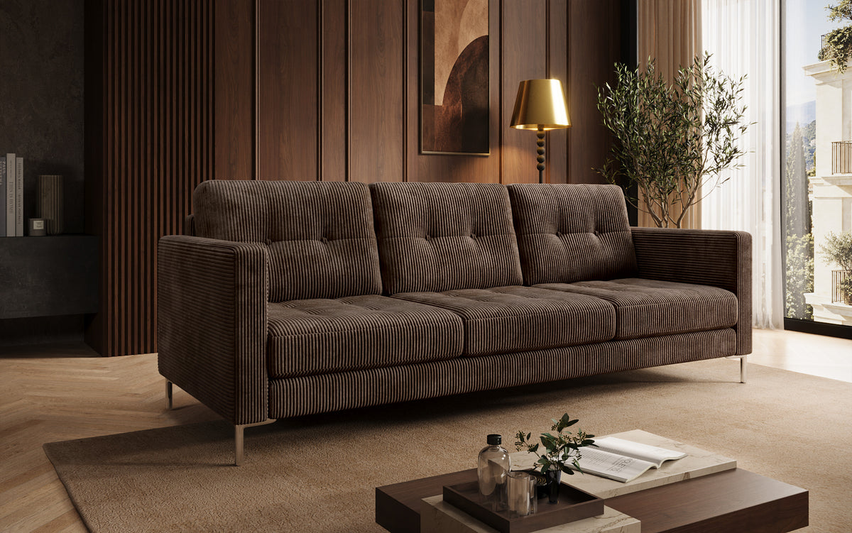 Designer 3-zits bank Harvey met slaap- en klapfunctie in Ribstof