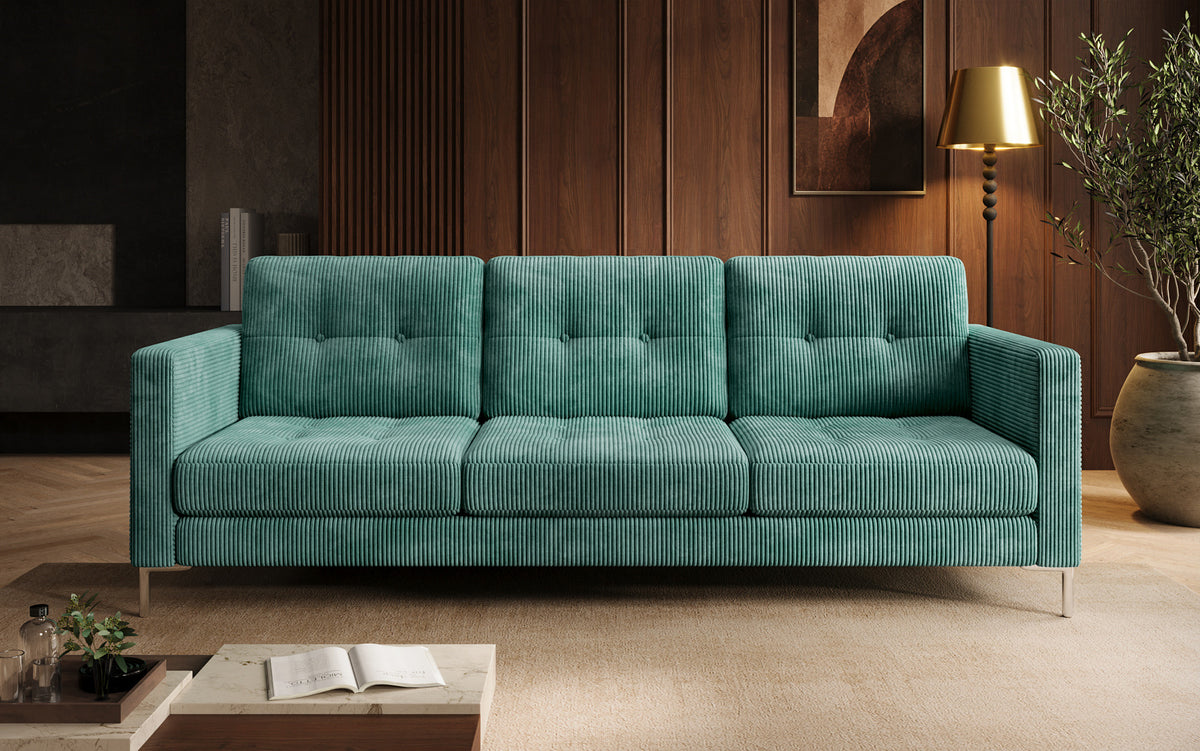Designer 3-zits bank Harvey met slaap- en klapfunctie in Ribstof