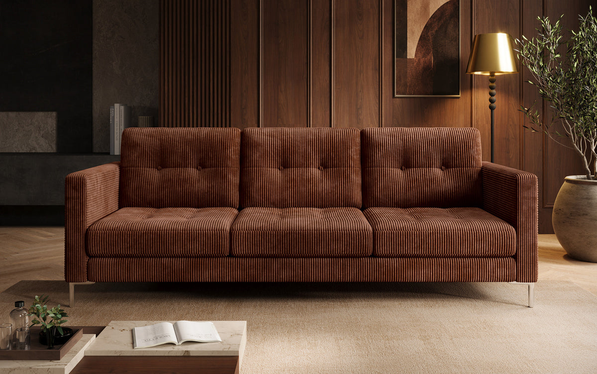 Designer 3-zits bank Harvey met slaap- en klapfunctie in Ribstof