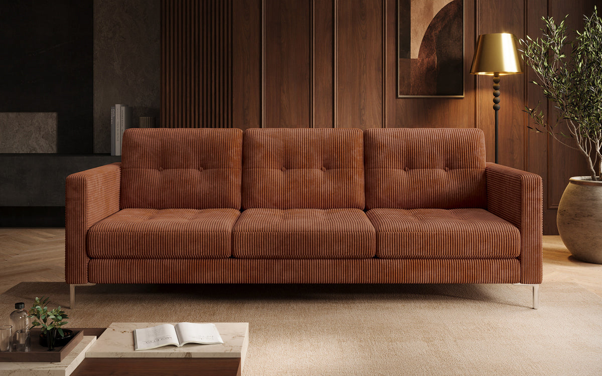 Designer 3-zits bank Harvey met slaap- en klapfunctie in Ribstof