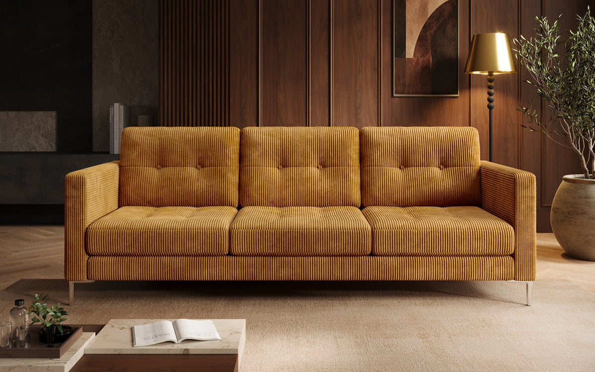 Designer 3-zits bank Harvey met slaap- en klapfunctie in Ribstof