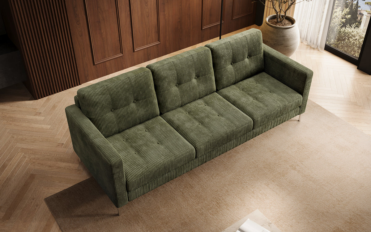 Designer 3-zits bank Harvey met slaap- en klapfunctie in Ribstof