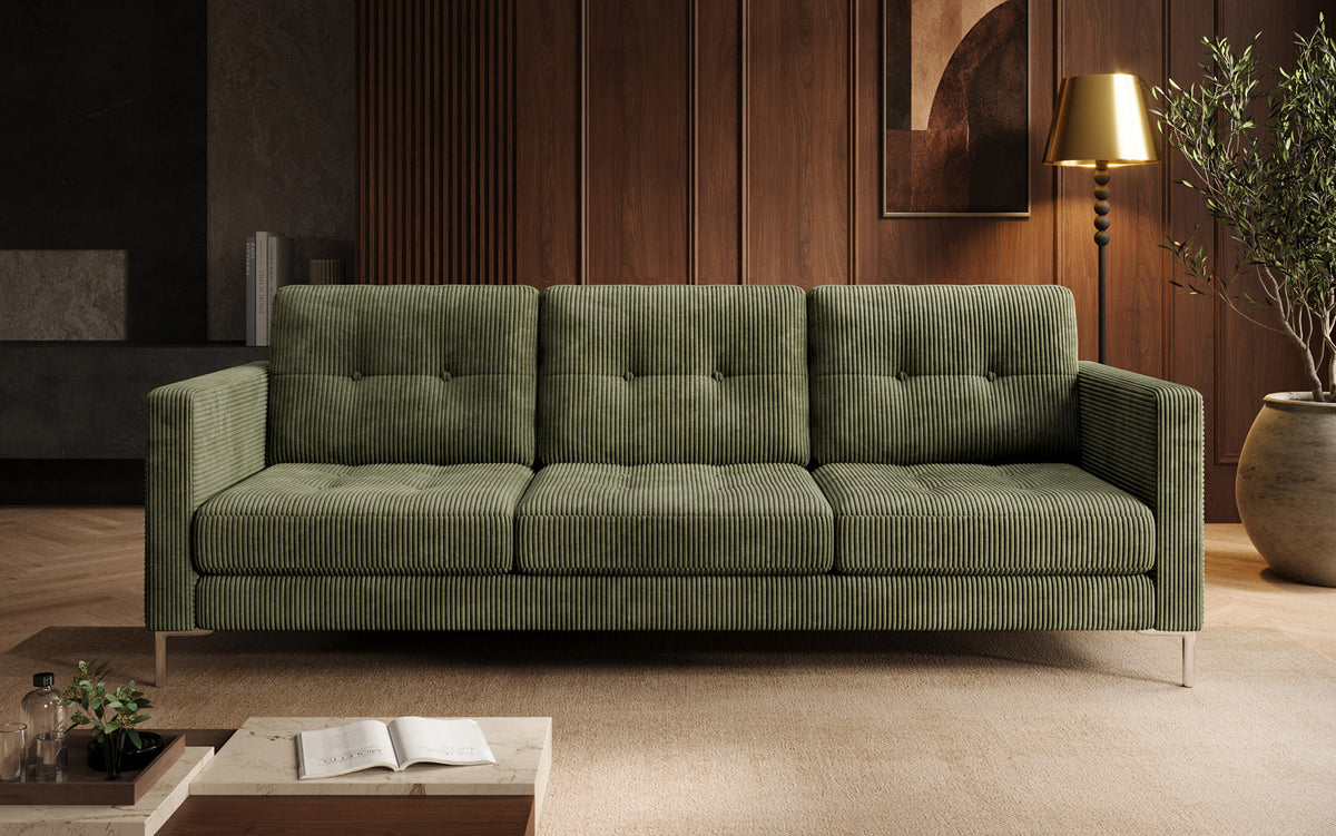 Designer 3-zits bank Harvey met slaap- en klapfunctie in Ribstof
