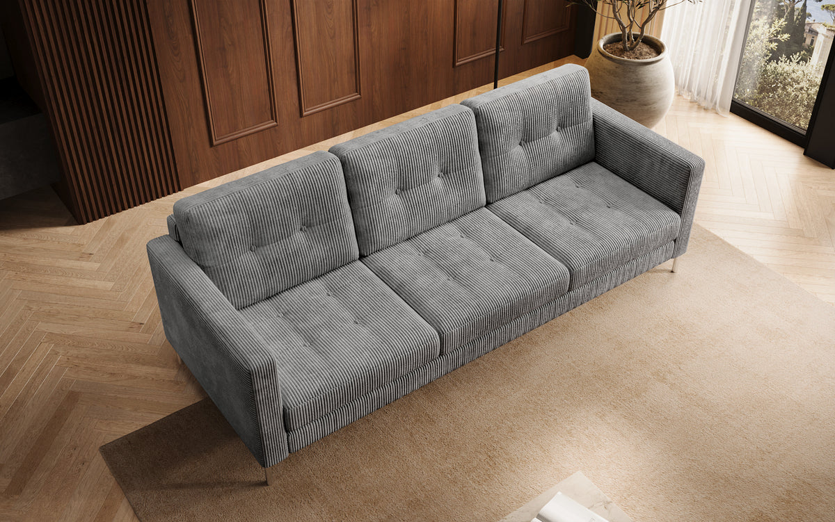 Designer 3-zits bank Harvey met slaap- en klapfunctie in Ribstof