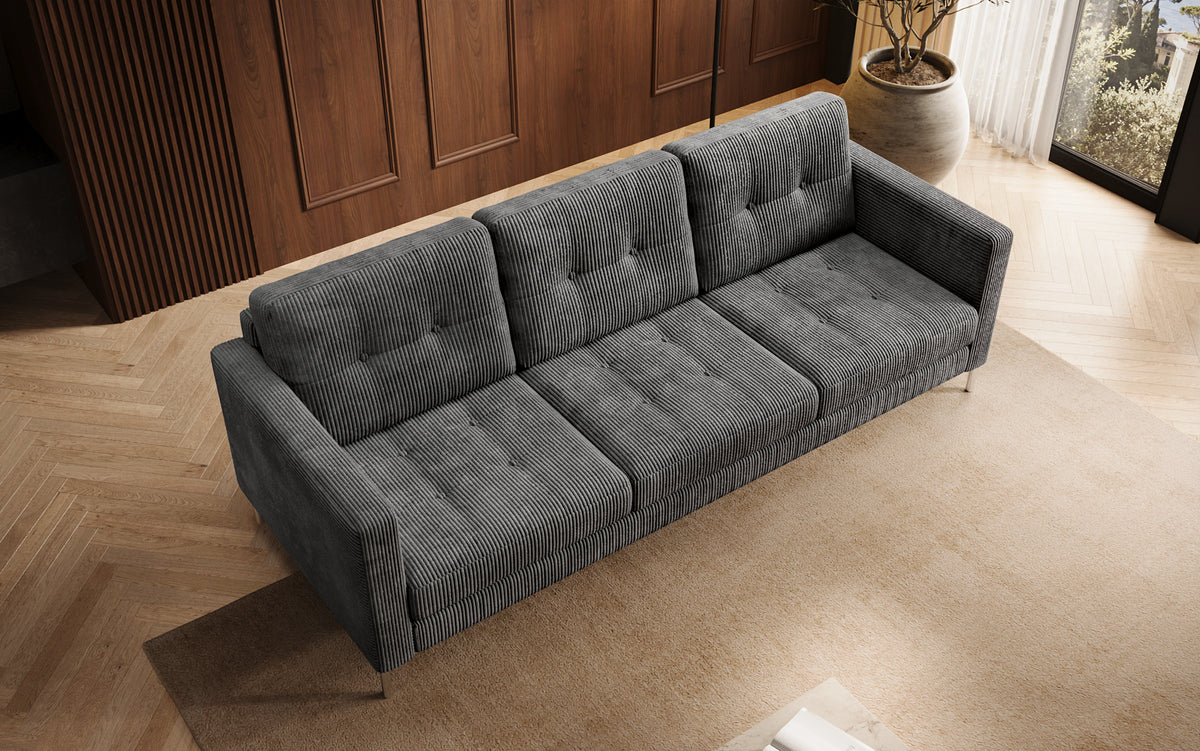 Designer 3-zits bank Harvey met slaap- en klapfunctie in Ribstof