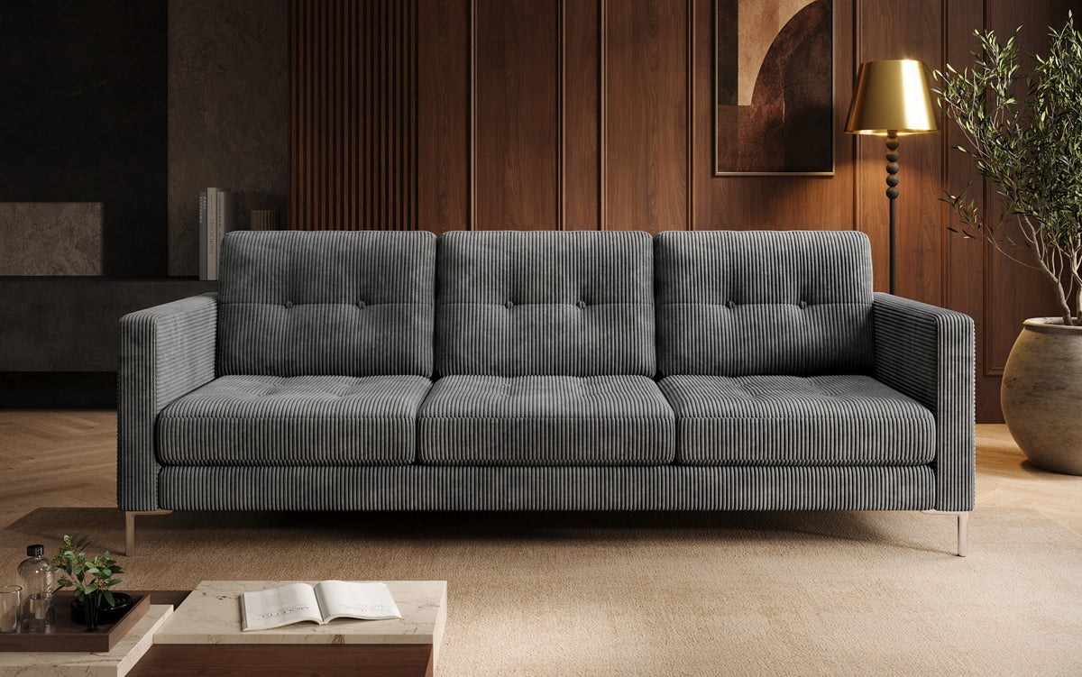 Designer 3-zits bank Harvey met slaap- en klapfunctie in Ribstof