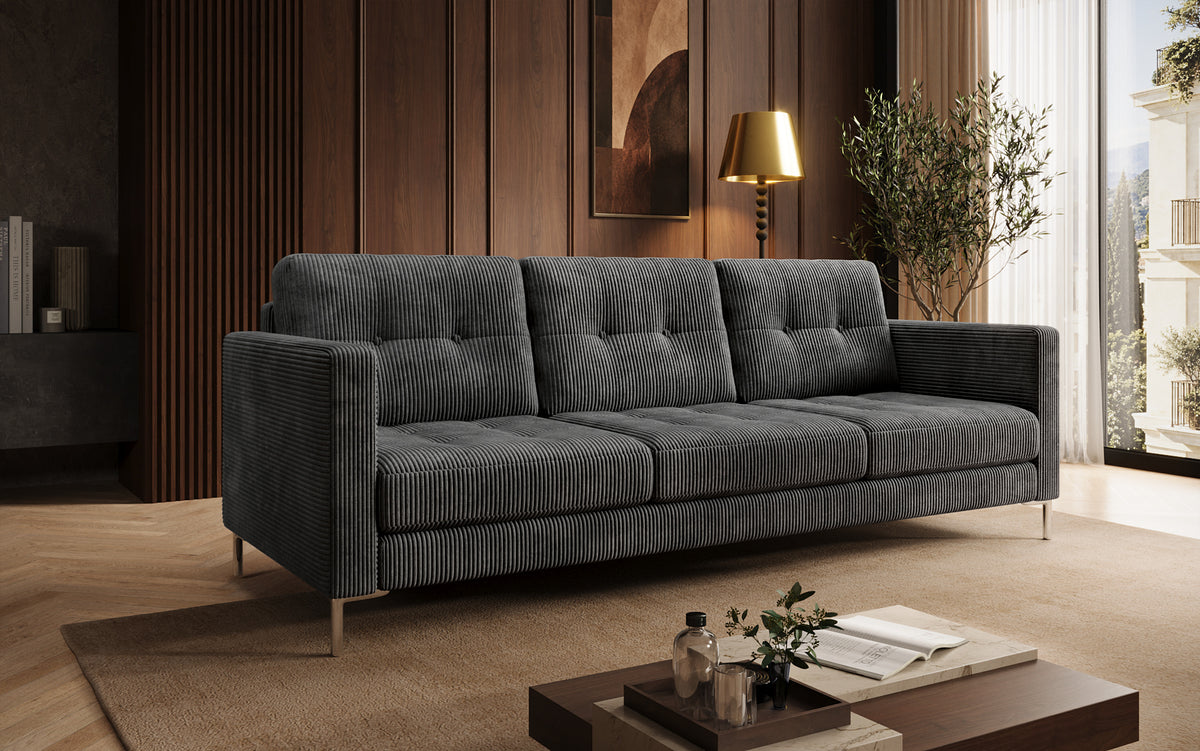 Designer 3-zits bank Harvey met slaap- en klapfunctie in Ribstof