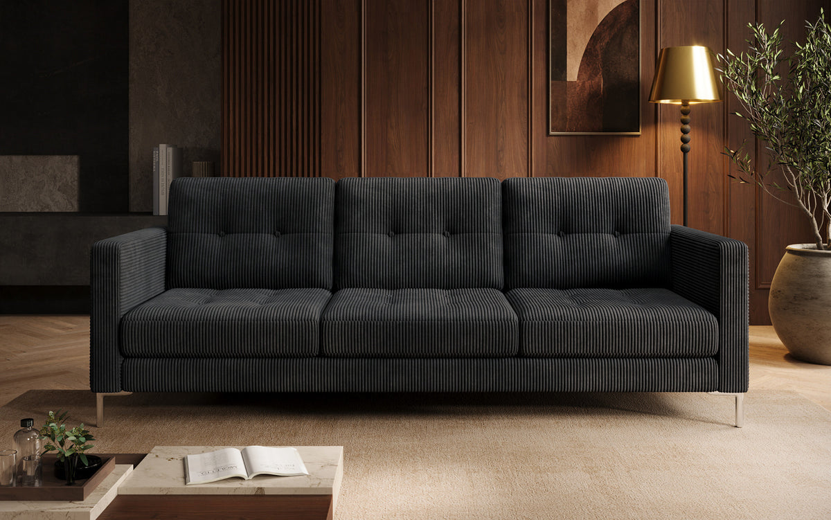 Designer 3-zits bank Harvey met slaap- en klapfunctie in Ribstof