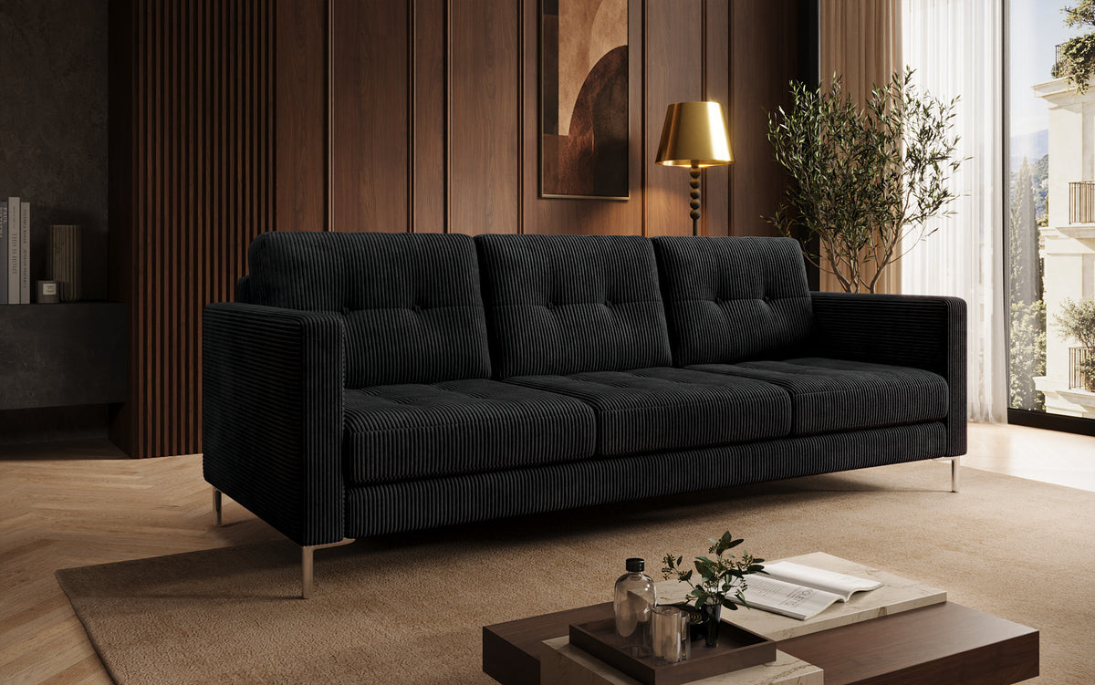 Designer 3-zits bank Harvey met slaap- en klapfunctie in Ribstof