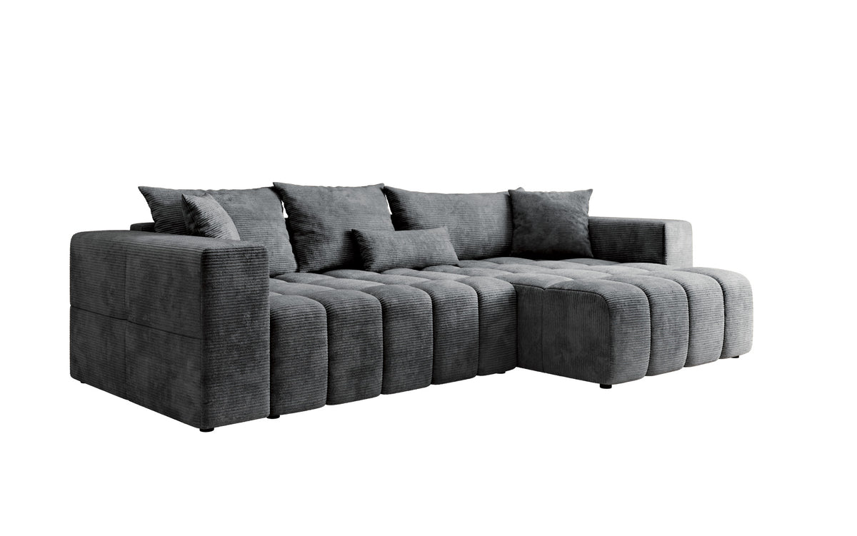 Designer hoekbank Momo met slaap- en klapfunctie in Ribstof