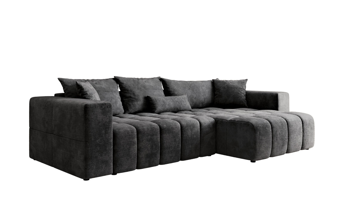Designer hoekbank Momo met slaap- en klapfunctie in Ribstof