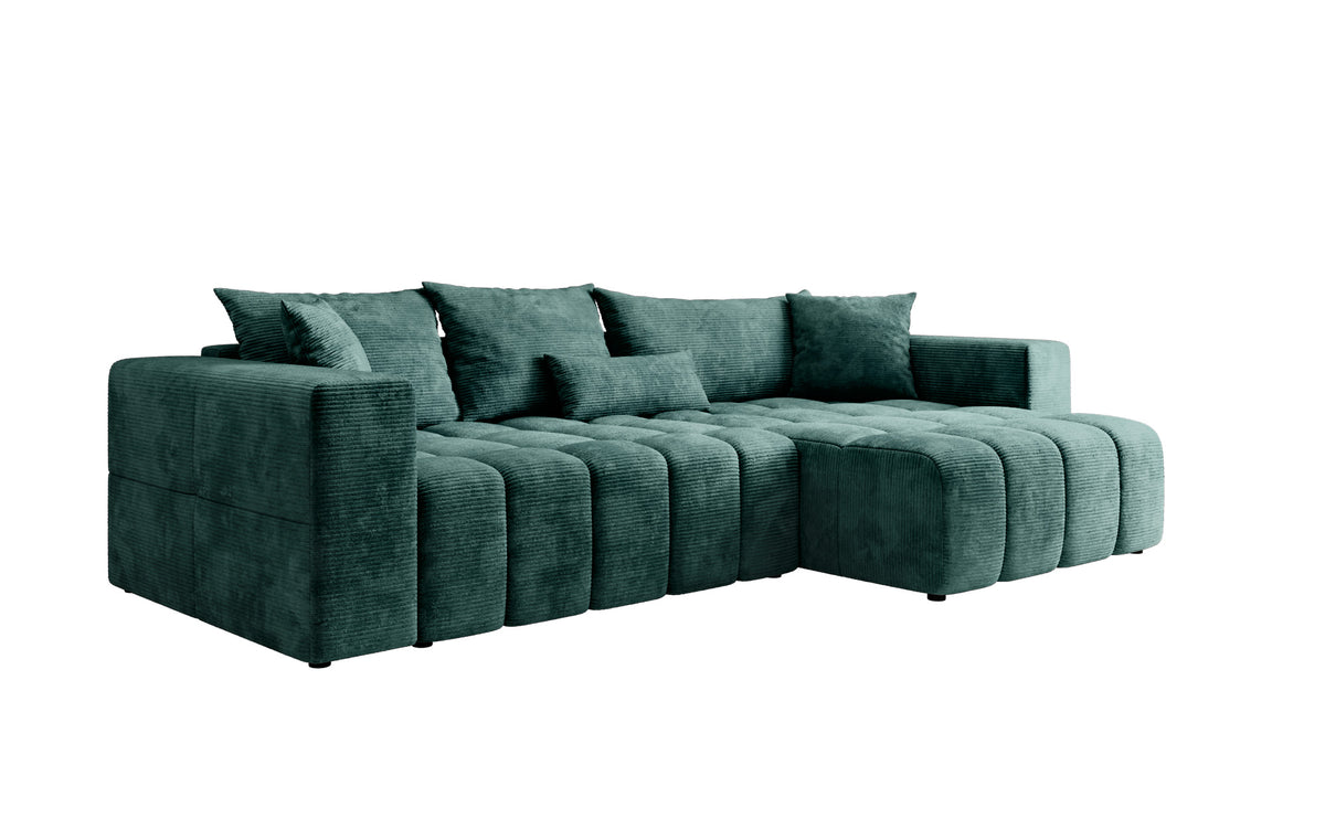 Designer hoekbank Momo met slaap- en klapfunctie in Ribstof