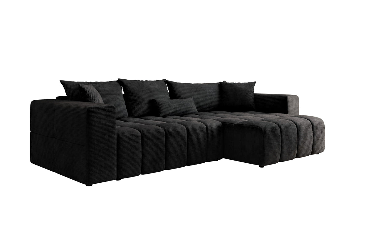 Designer hoekbank Momo met slaap- en klapfunctie in Ribstof
