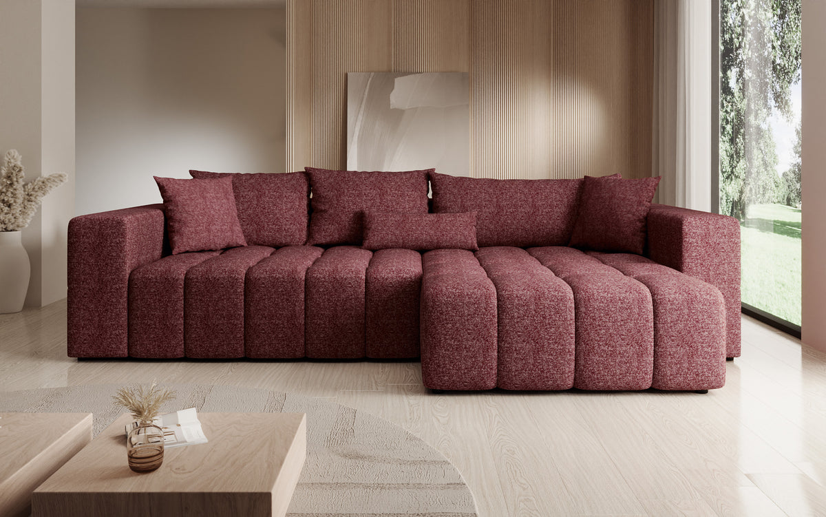Designer hoekbank Momo met slaap- en klapfunctie in structuurstof