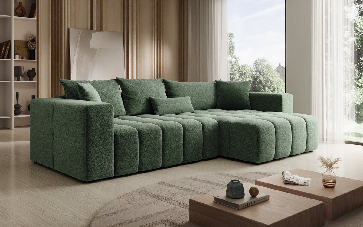 Designer hoekbank Momo met slaap- en klapfunctie in structuurstof