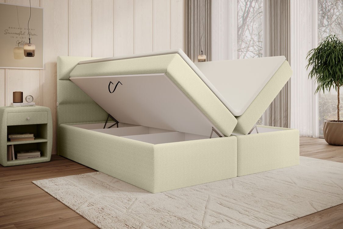 Boxspringbed Carito Bouclé met USB en opbergruimte