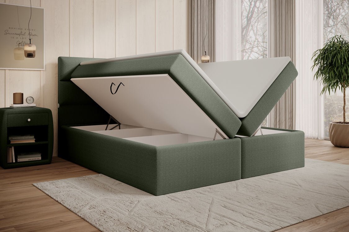 Boxspringbed Carito Bouclé met USB en opbergruimte