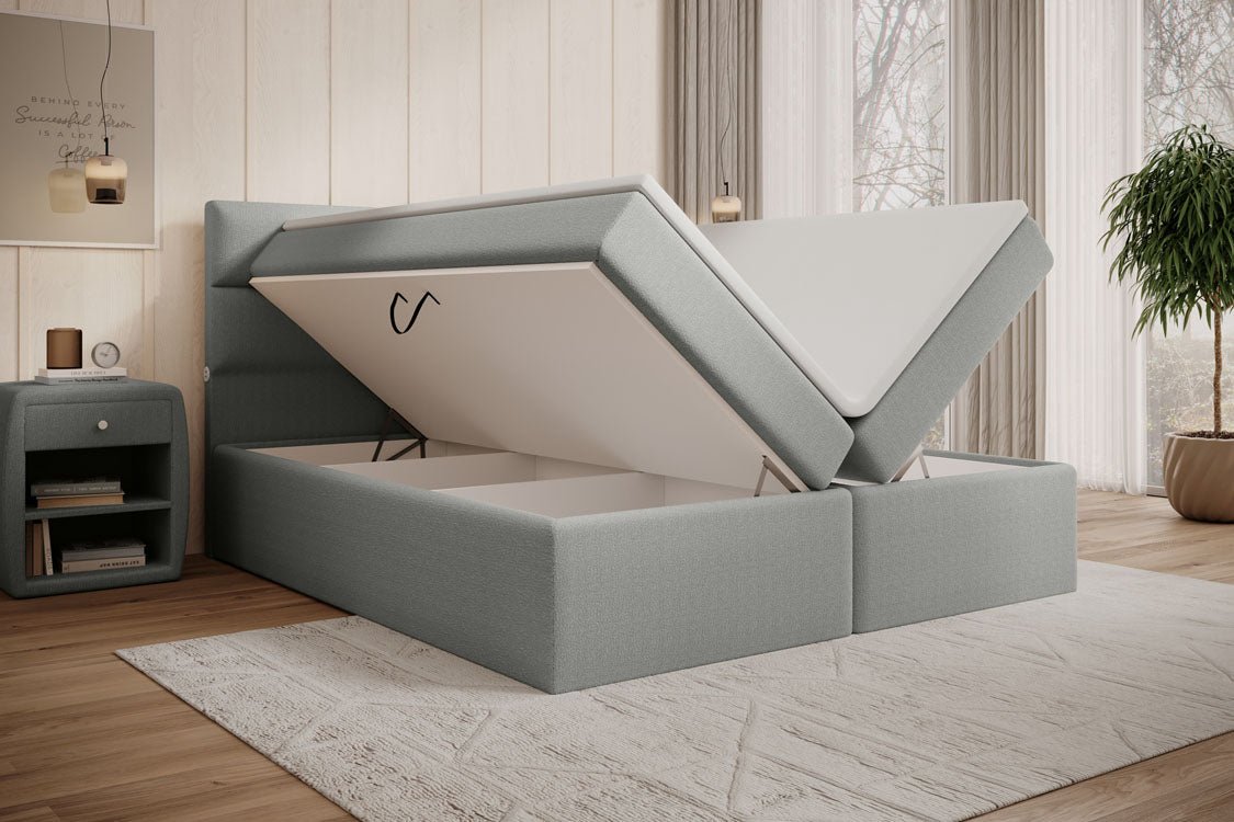 Boxspringbed Carito Bouclé met USB en opbergruimte