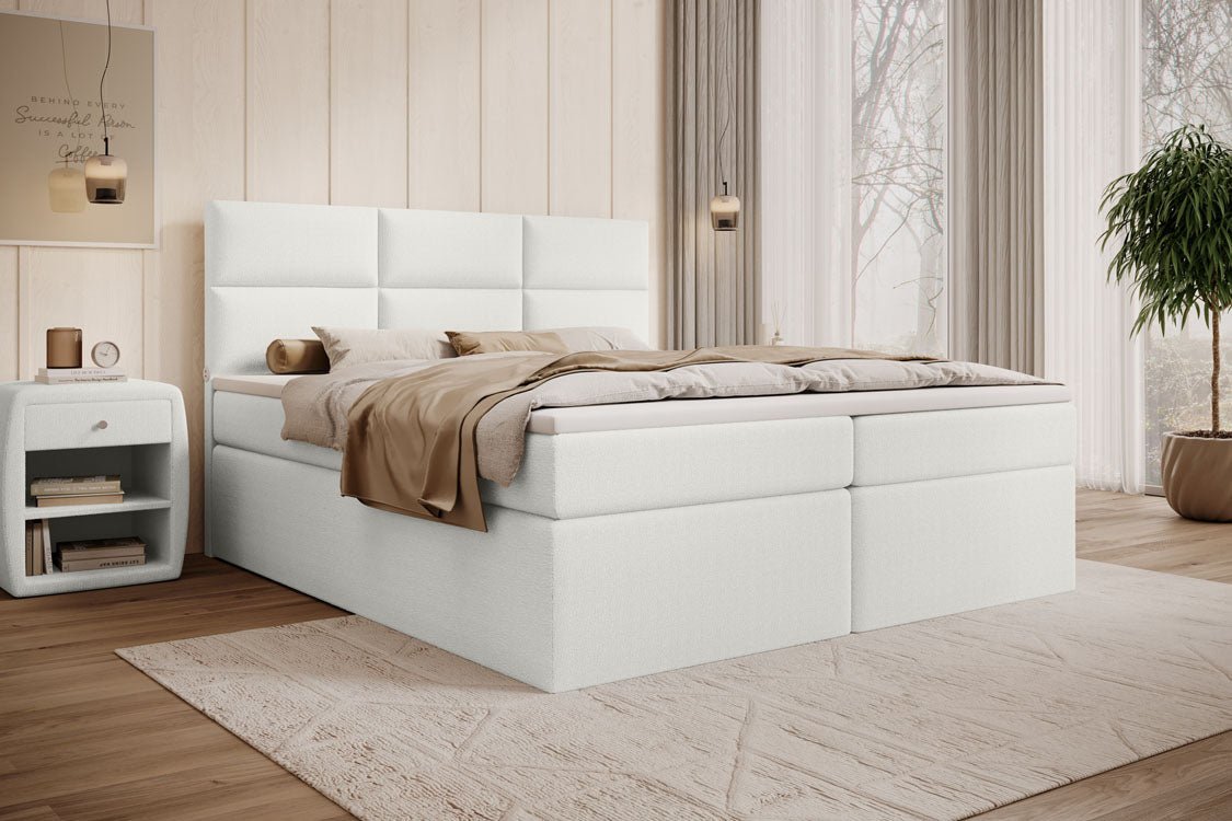 Boxspringbed Carito Bouclé met USB en opbergruimte