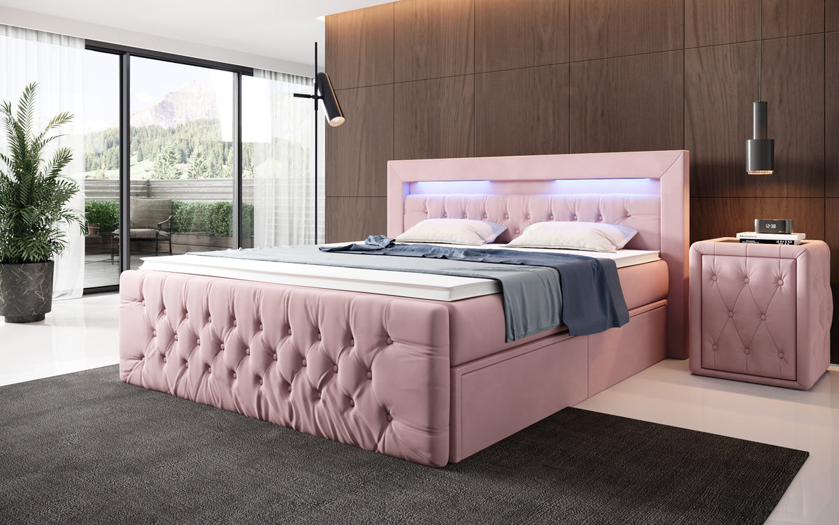 Boxspringbed Menzogna Samt mit LED und Stauraum (2 Schubladen)
