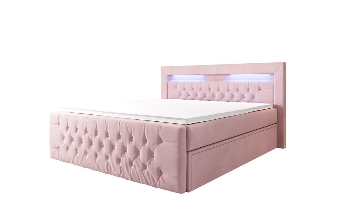 Boxspringbed Menzogna Samt mit LED und Stauraum (2 Schubladen)