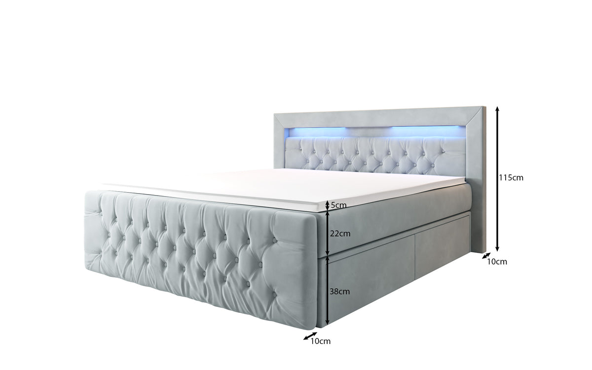 Boxspringbed Menzogna Samt mit LED und Stauraum (2 Schubladen)