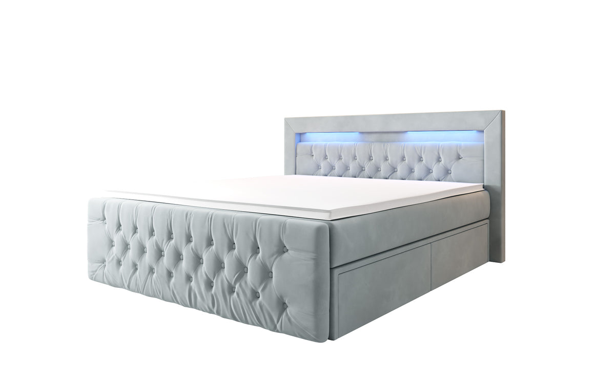 Boxspringbed Menzogna Samt mit LED und Stauraum (2 Schubladen)