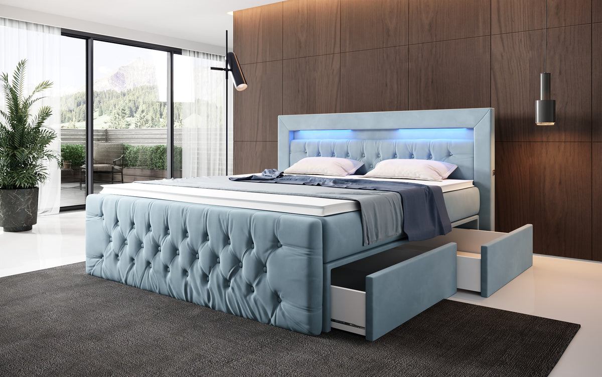Boxspringbed Menzogna Samt mit LED und Stauraum (2 Schubladen)