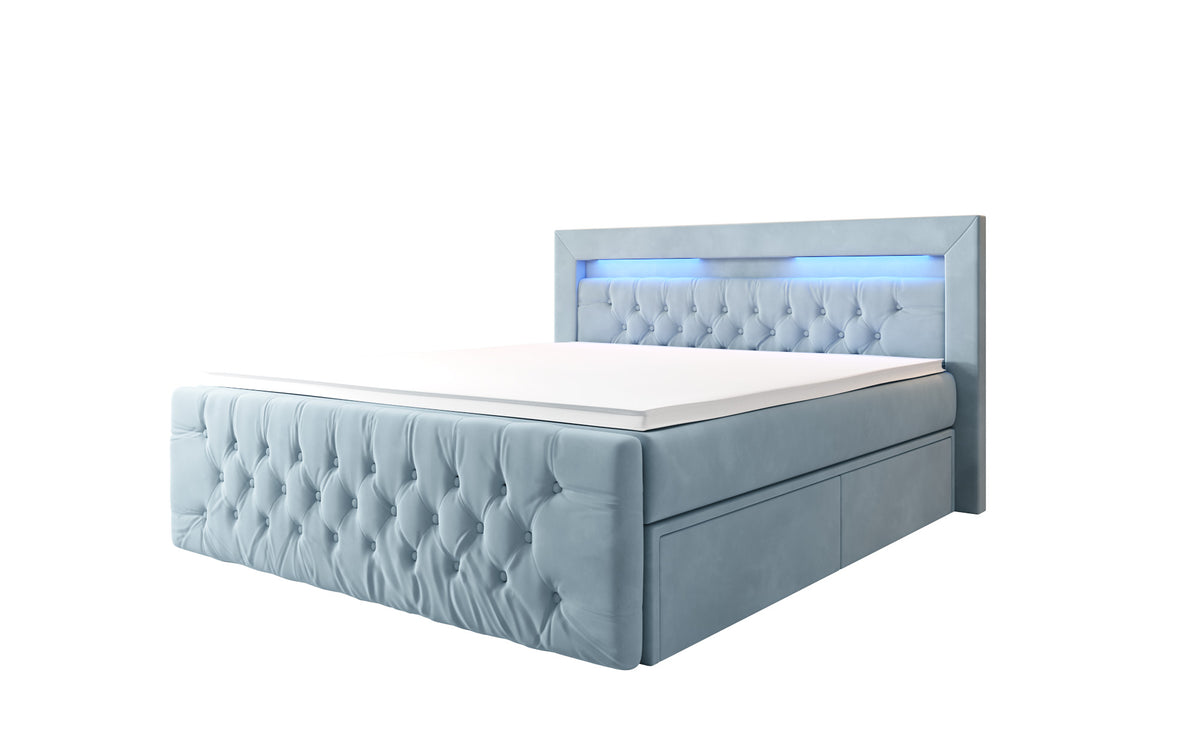 Boxspringbed Menzogna Samt mit LED und Stauraum (2 Schubladen)