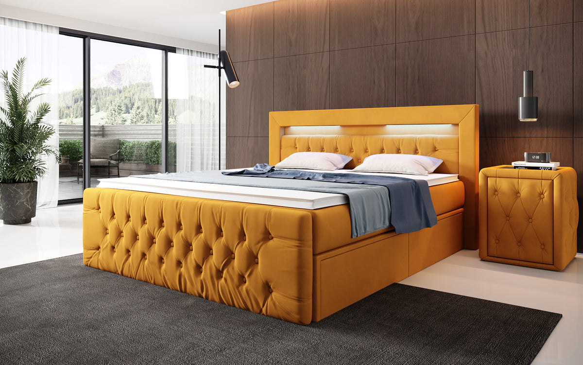 Boxspringbed Menzogna Samt mit LED und Stauraum (2 Schubladen)