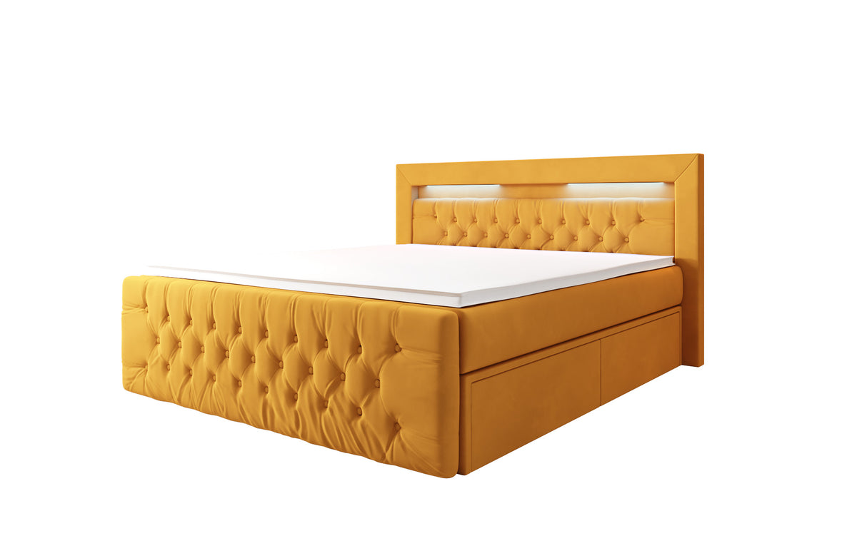 Boxspringbed Menzogna Samt mit LED und Stauraum (2 Schubladen)