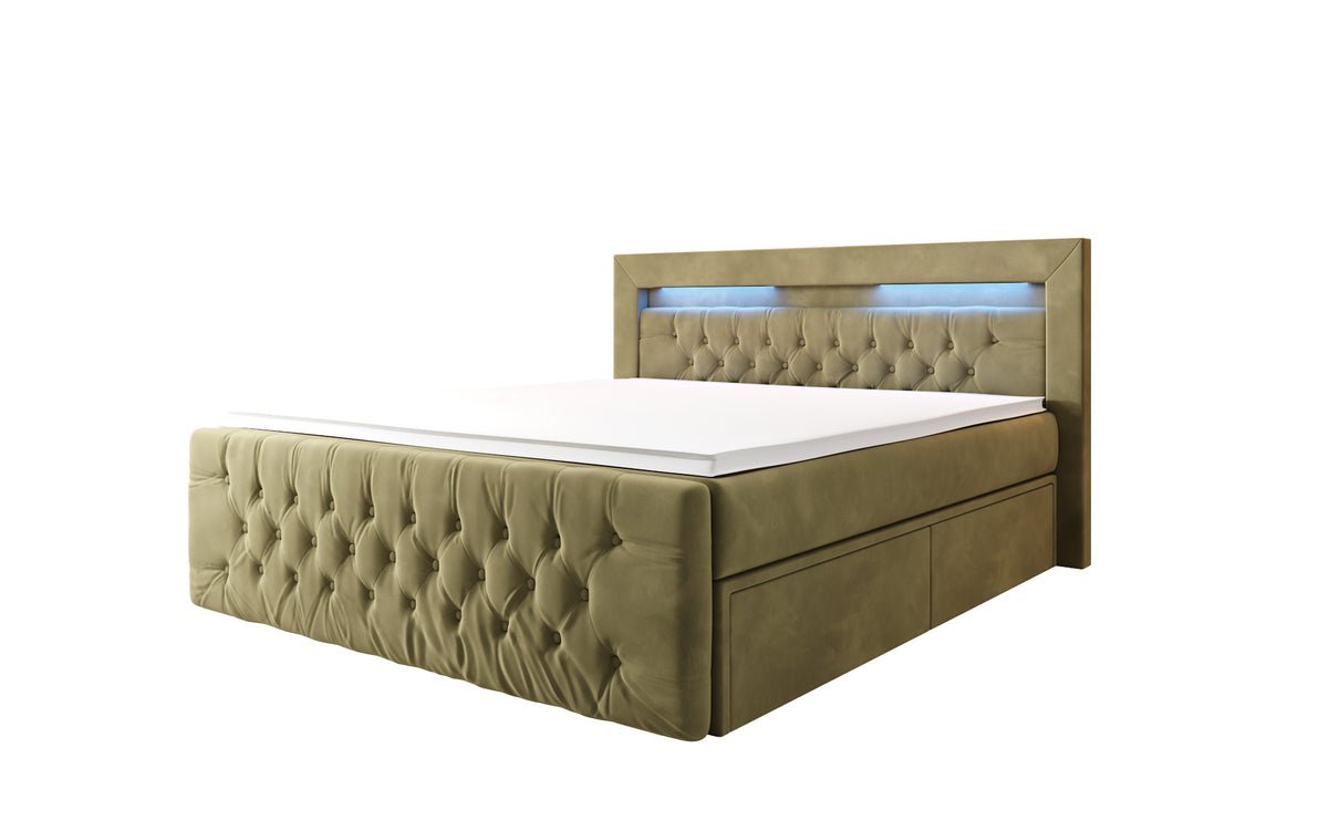 Boxspringbed Menzogna Samt mit LED und Stauraum (2 Schubladen)