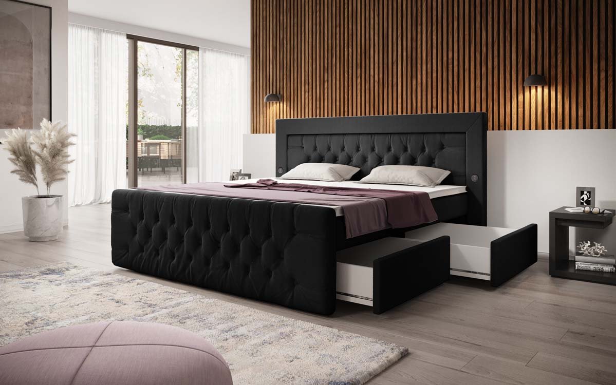 Boxspringbed Diva Bouclé met USB, LED en 2 laden