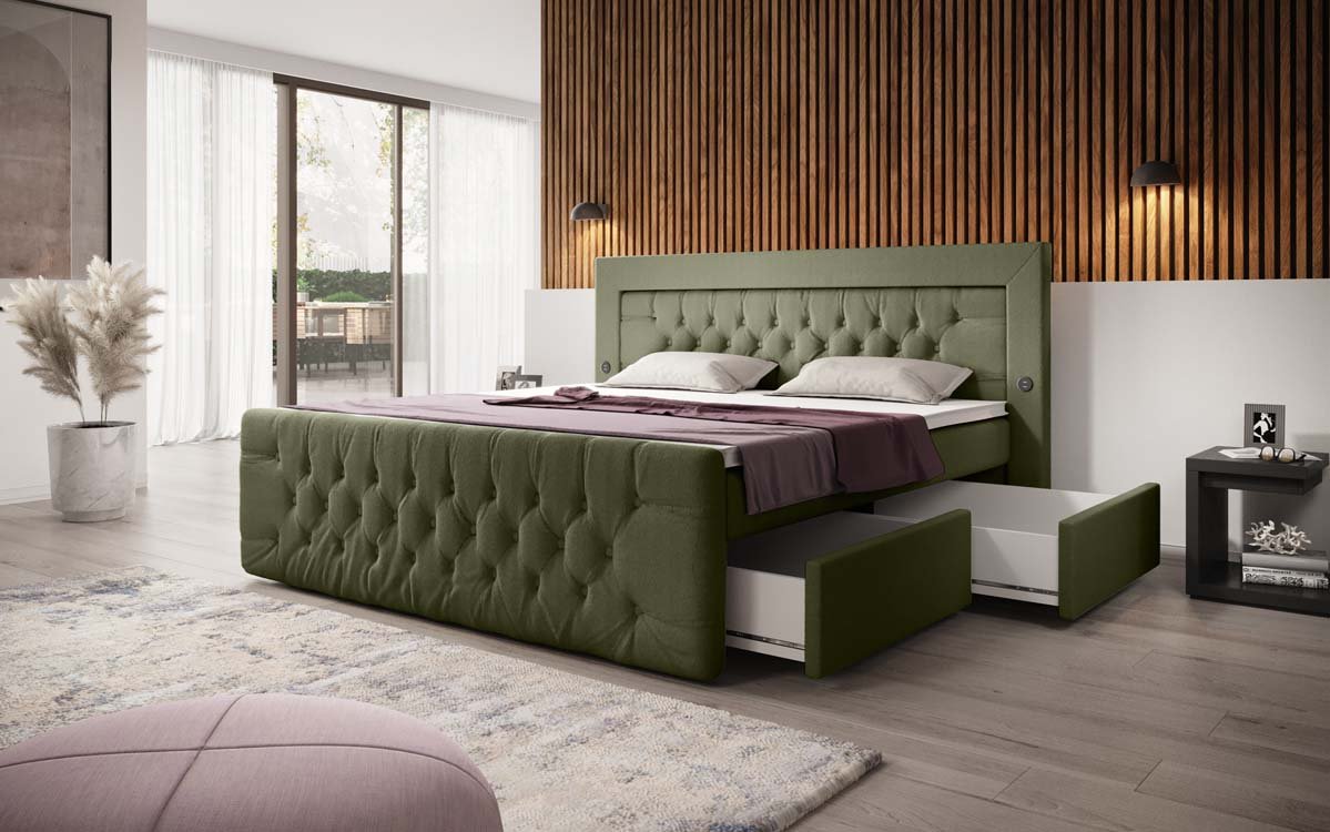 Boxspringbed Diva Bouclé met USB, LED en 2 laden