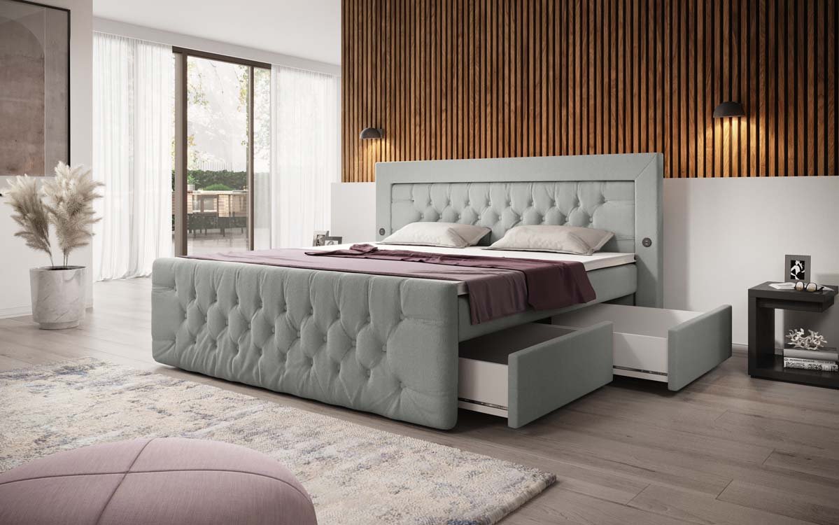 Boxspringbed Diva Bouclé met USB, LED en 2 laden