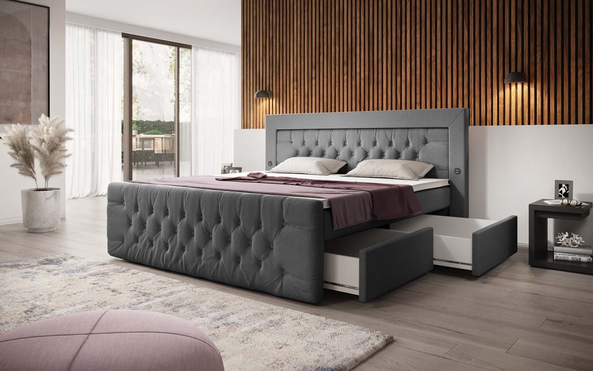 Boxspringbed Diva Bouclé met USB, LED en 2 laden
