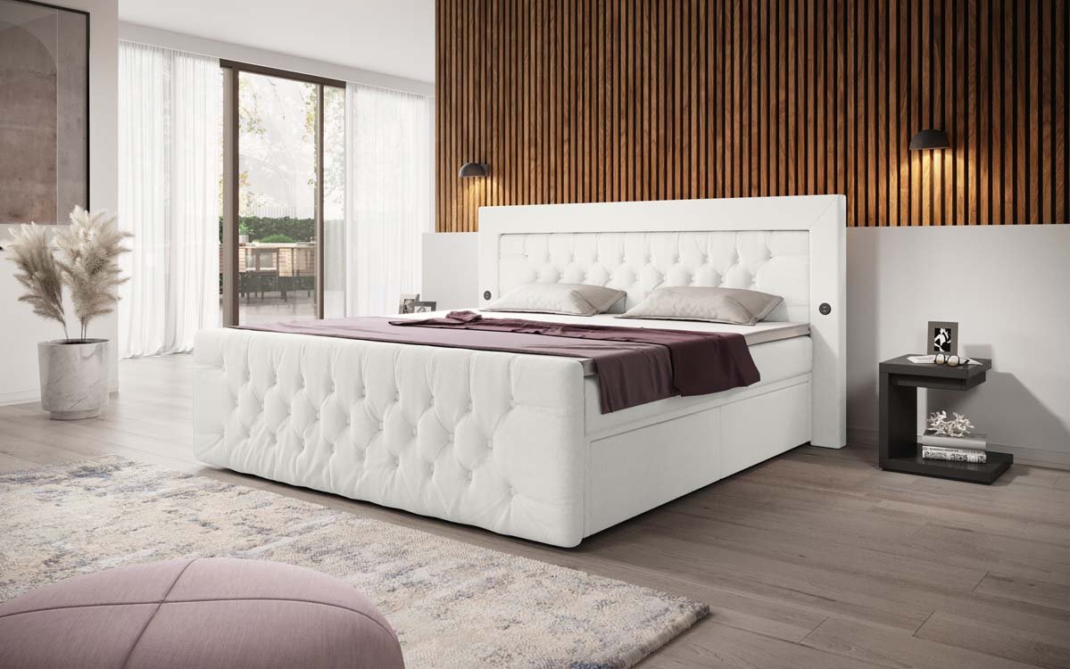 Boxspringbed Diva Bouclé met USB, LED en 2 laden