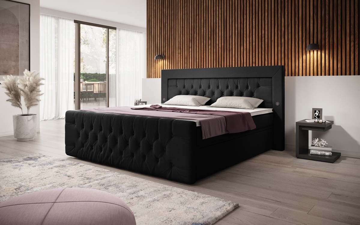 Boxspringbed Diva Bouclé met USB, LED en 2 laden
