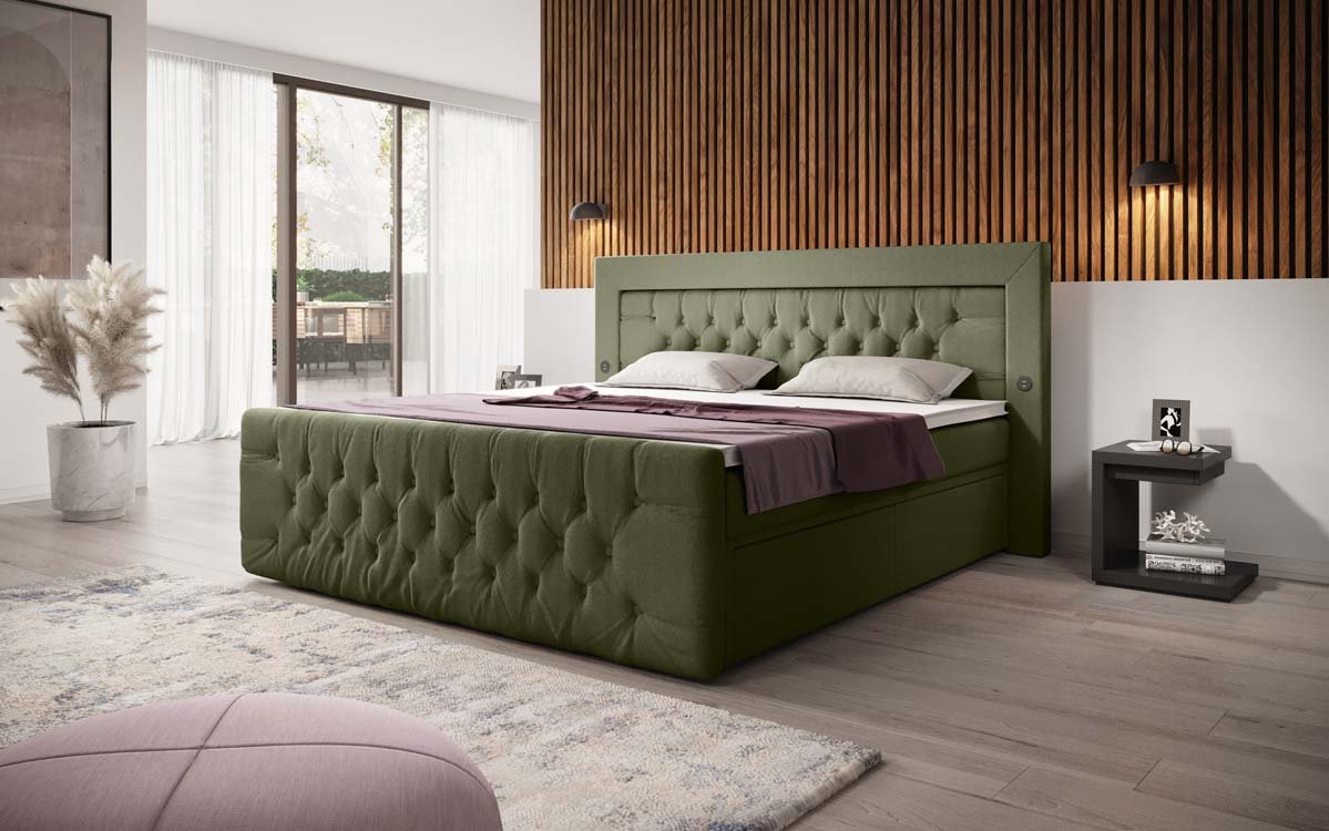 Boxspringbed Diva Bouclé met USB, LED en 2 laden