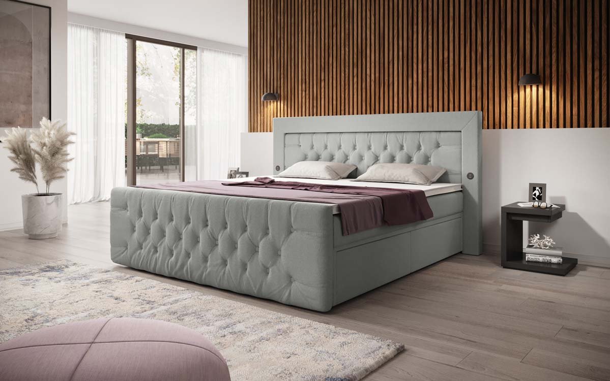 Boxspringbed Diva Bouclé met USB, LED en 2 laden