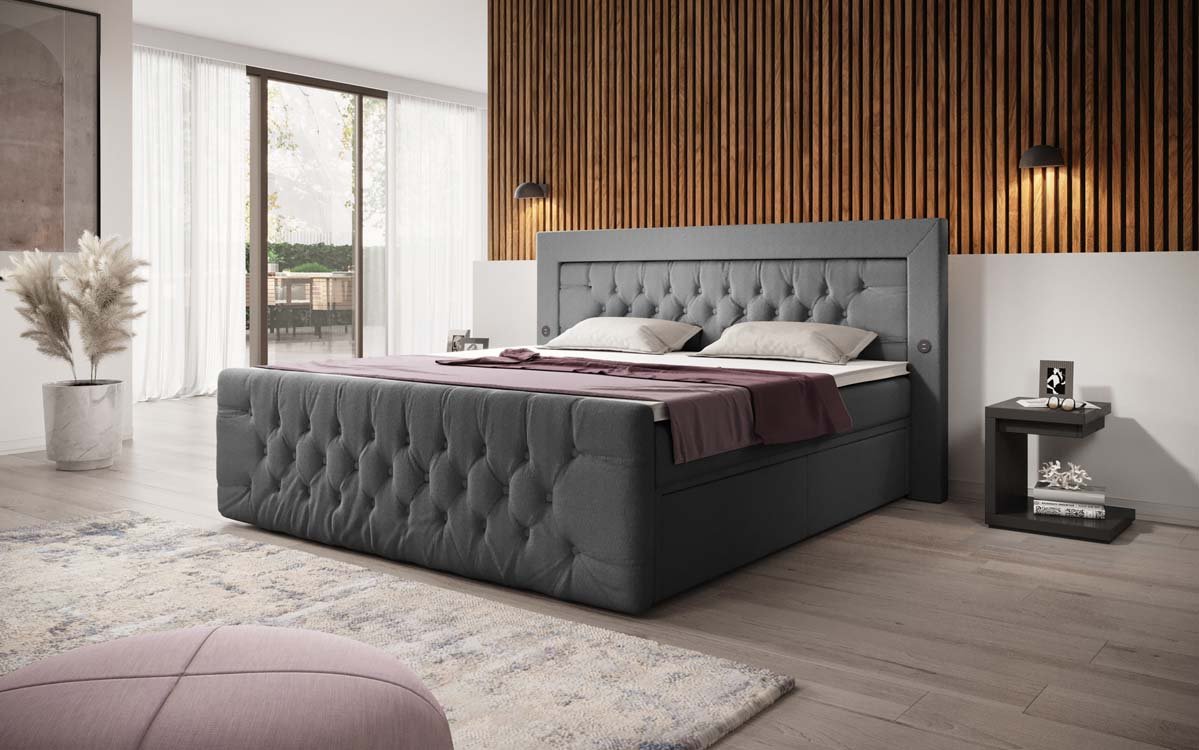 Boxspringbed Diva Bouclé met USB, LED en 2 laden