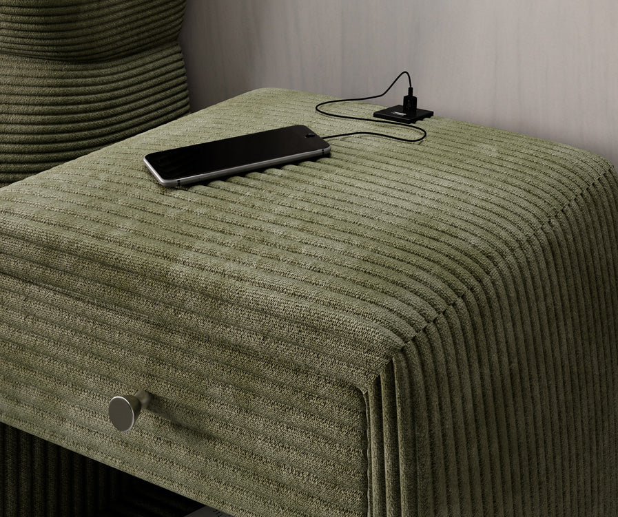 Designer nachtkastje Lilly met USB-aansluiting in Ribstof