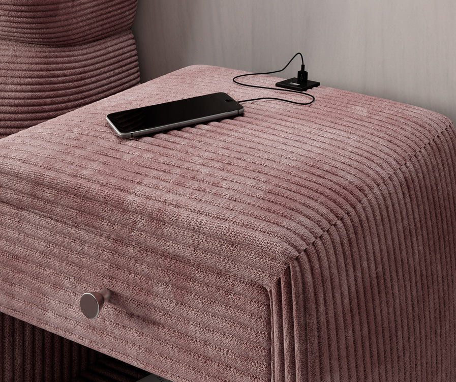 Designer nachtkastje Lilly met USB-aansluiting in Ribstof