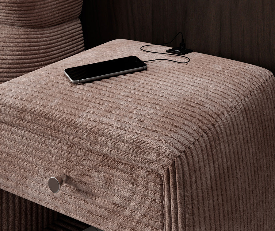 Designer nachtkastje Lilly met USB-aansluiting in Ribstof