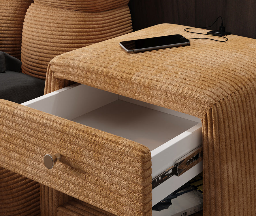 Designer nachtkastje Lilly met USB-aansluiting in Ribstof