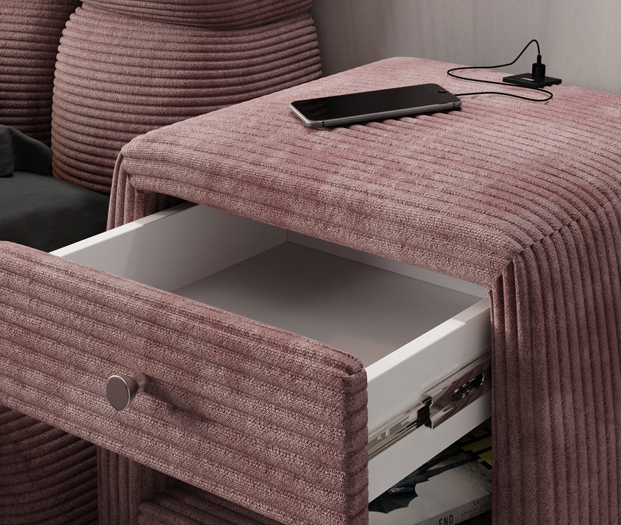 Designer nachtkastje Lilly met USB-aansluiting in Ribstof