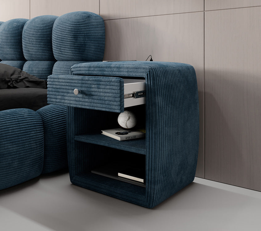 Designer nachtkastje Lilly met USB-aansluiting in Ribstof