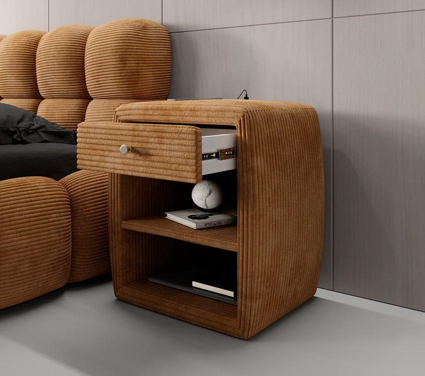 Designer nachtkastje Lilly met USB-aansluiting in Ribstof